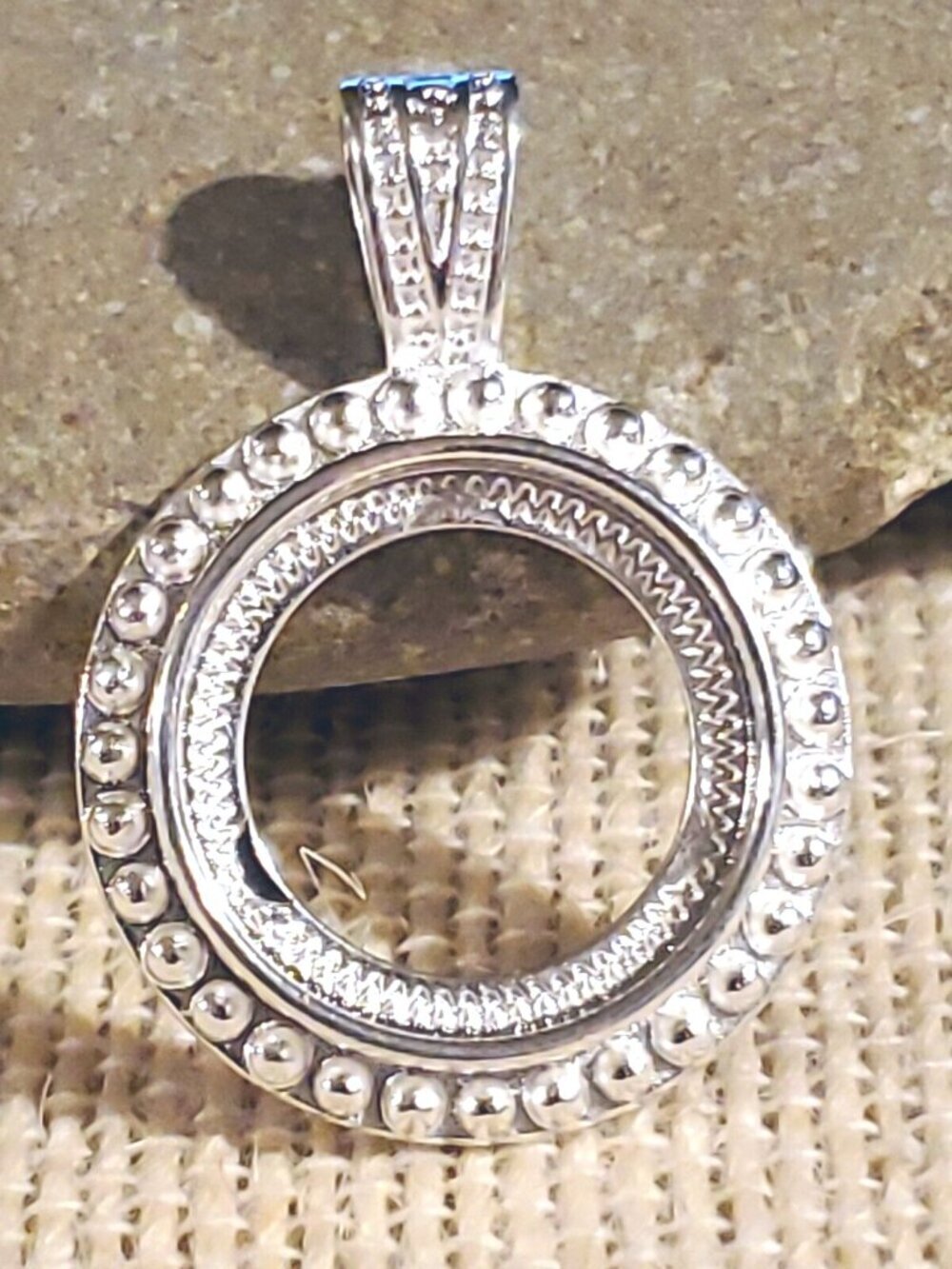 Sterling Silver Plated Art Deco Dotted 16mm Round Cabochon Pendant Setting